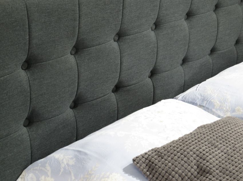 AMELIA DOUBLE QUEEN KNG SIZE GREY / CHARCOAL LINEN FABRIC WOODEN BED