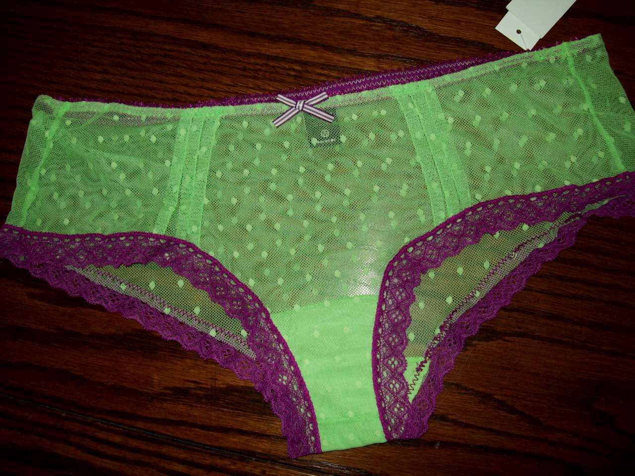 NWT KENSIE SHEER MESH DOT CHEEKY Hipster BOYSHORT PANTIES R6013503 LIME
