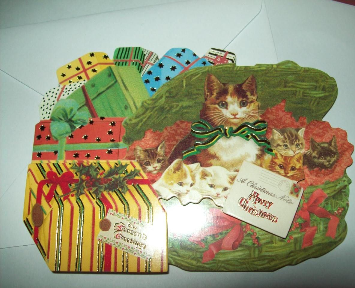 NEW BOXED PUNCH STUDIO CAT KITTEN HOLIDAY CHRISTMAS KITTIES CARDS ENV 10 CT