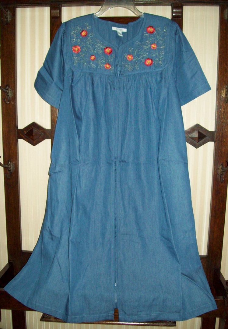 NWTD GO SOFTLY 100 COTTON DENIM ZIP FRONT PATIO DRESS MUU DUSTER