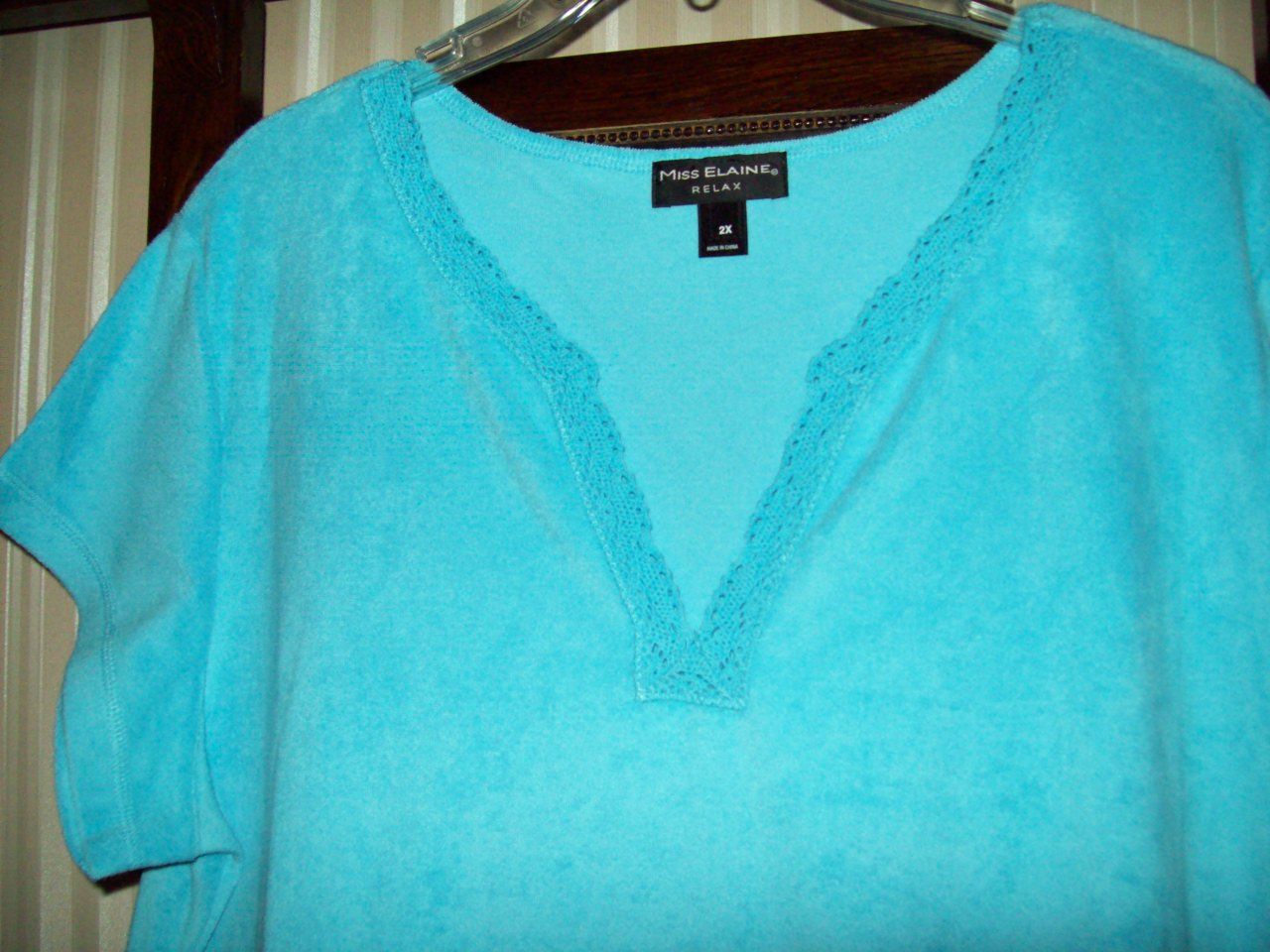 NWT MISS ELAINE SHORT TERRY KNIT MUU PATIO HOUSE DRESS BRITE TURQ