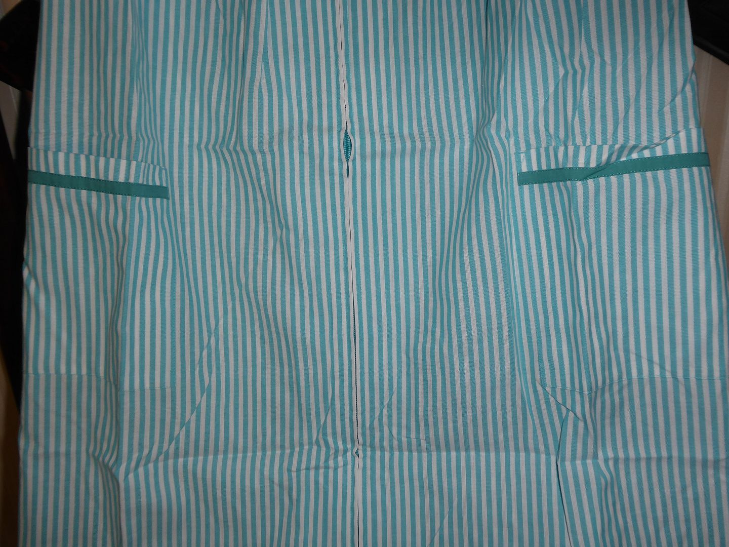 NWT GO SOFTLY 100 COTTON ZIP PATIO DRESS MUU CHAMBRAY STRIPE AQUA