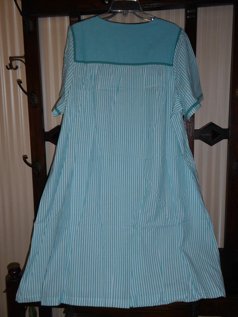 NWT GO SOFTLY 100 COTTON ZIP PATIO DRESS MUU CHAMBRAY STRIPE AQUA
