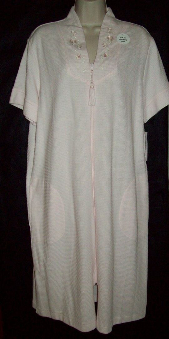 NWT MISS ELAINE ZIP FRONT SHORT KNIT ROBE WAFFLE WEAVE PINK 364409 L eBay