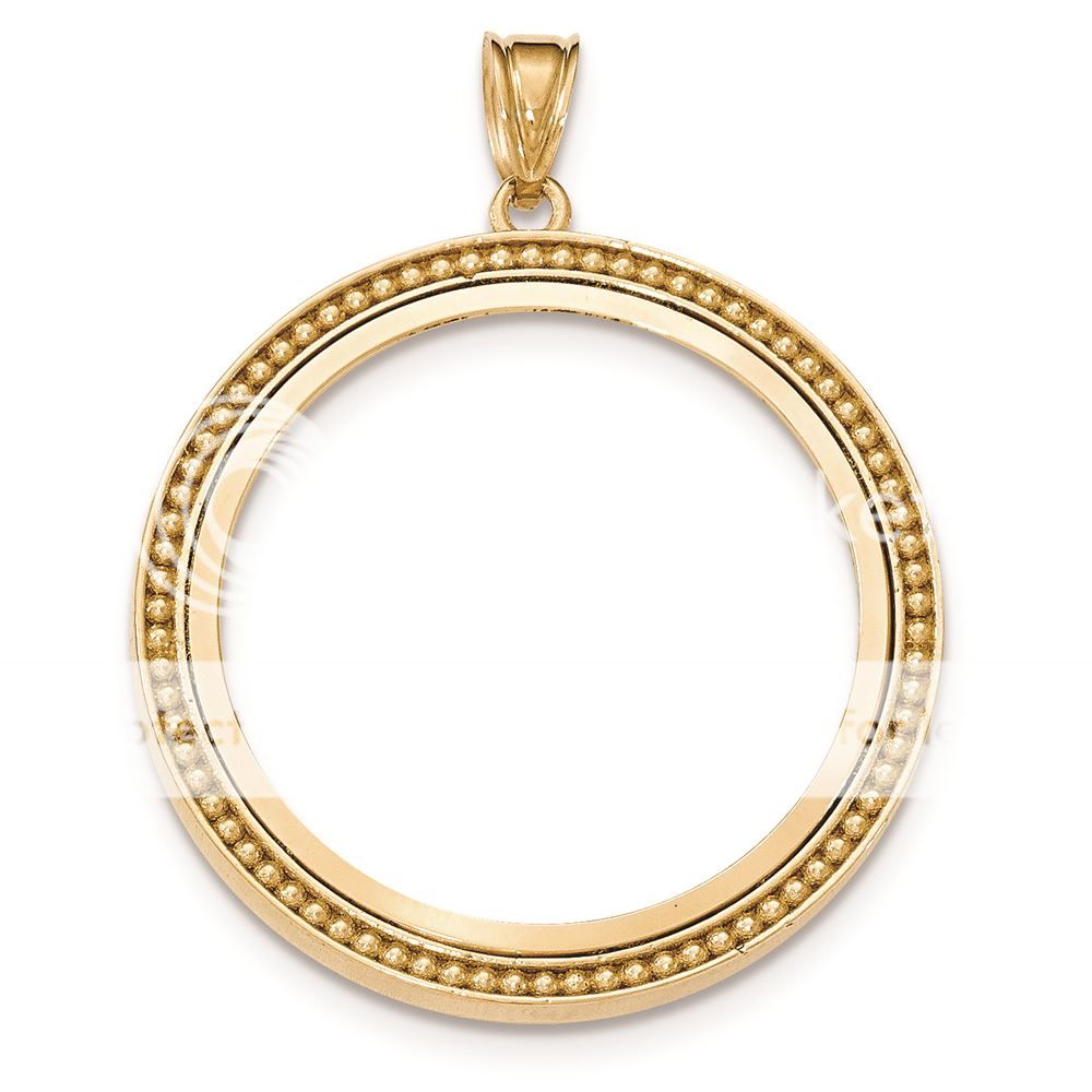 14k Yellow Gold Beaded Polished Prong Bezel Coin Holder for 1 oz