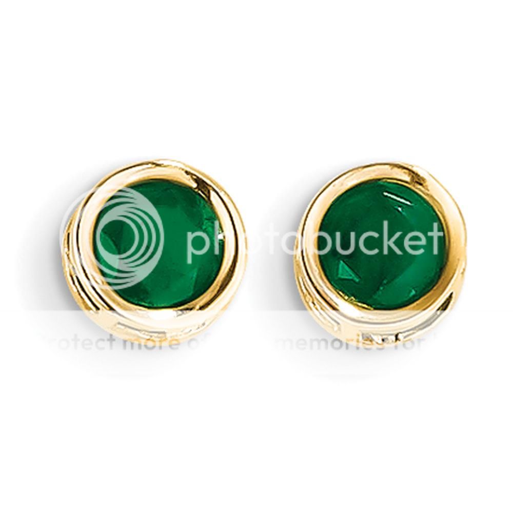 Mens Ladies 14k Yellow Gold Genuine 5mm Bezel May Emerald Stud Earrings